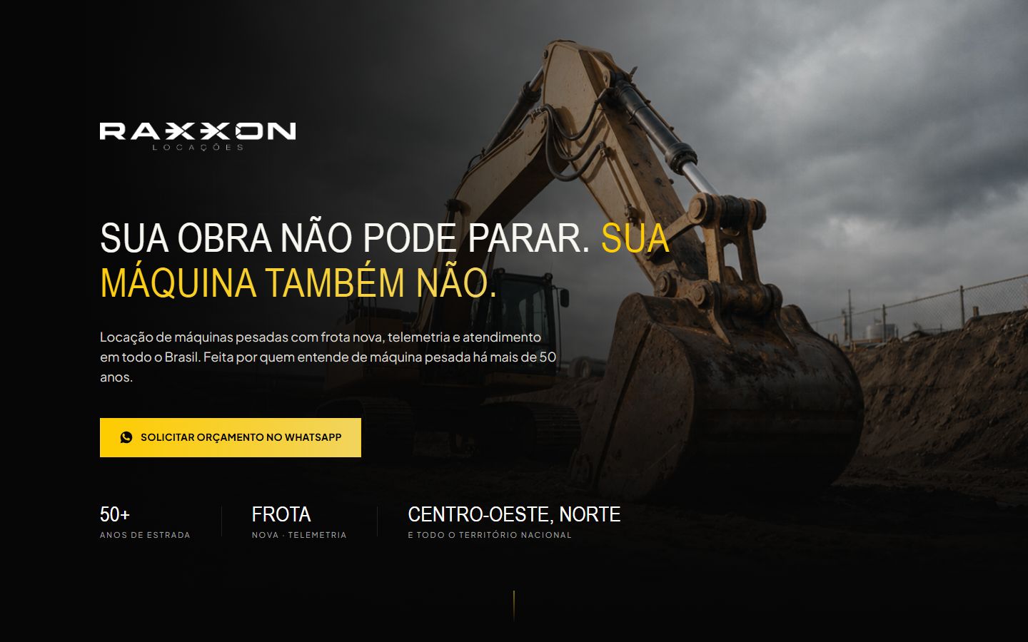 Abertura da p&aacute;gina da Raxxon Locações